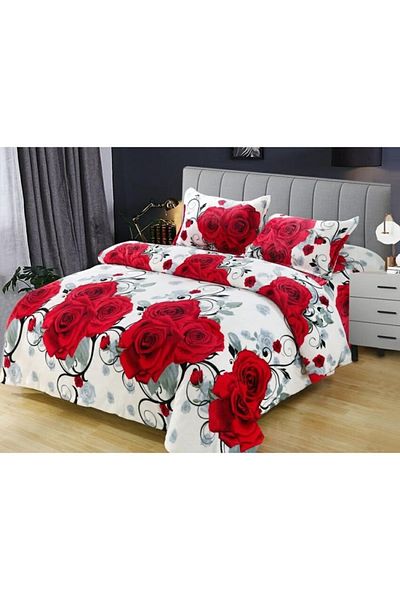OEM Lenjerie de pat cocolino, cu elastic, 2 persoane, 4 piese, 180x200 cm, imprimeu trandafiri, multicol
