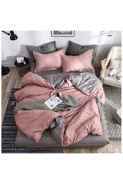 OEM Bed Linen, Reversible, Elastic Sheet, Finet, 1 Person, 4 Pieces, 140x200cm, Pink-Grey