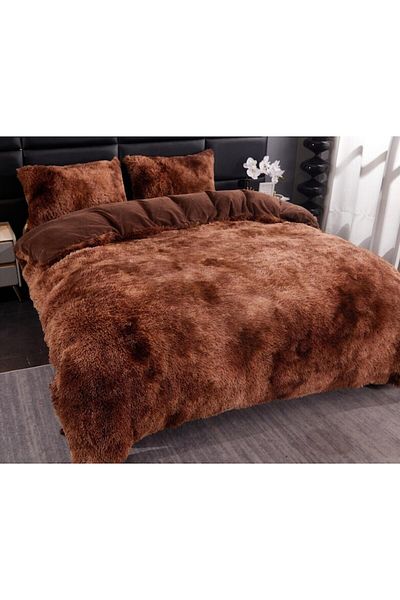 OEM Pilota si 2 fete de perna, Fluffy, 2 persoane, 3 piese, 200x230cm, maro