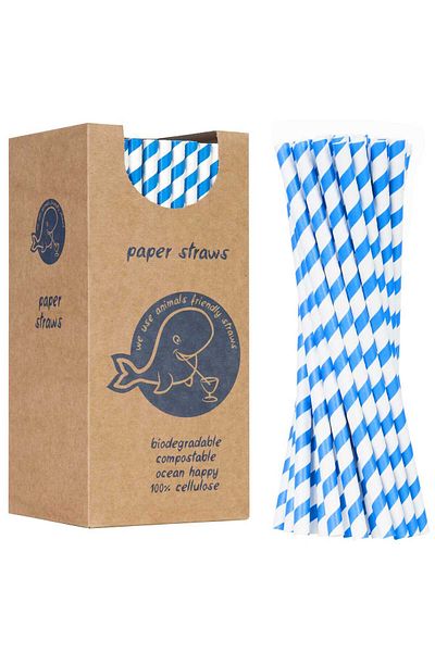 GSG24 Słomki papierowe BIO ekologiczne PAPER STRAWS 6/205mm - biało-niebieskie 250szt.
