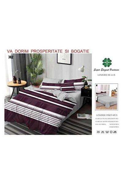 OEM Double Bedding Set, 6 Pieces, 2 Persons, 245x250 cm, Striped, Multicolor
