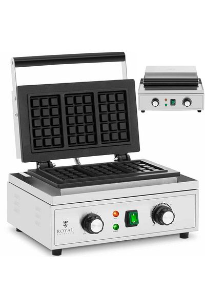 Royal Catering Gofrownica prostokątna na 3 gofry belgijskie TEFLON 1500 W