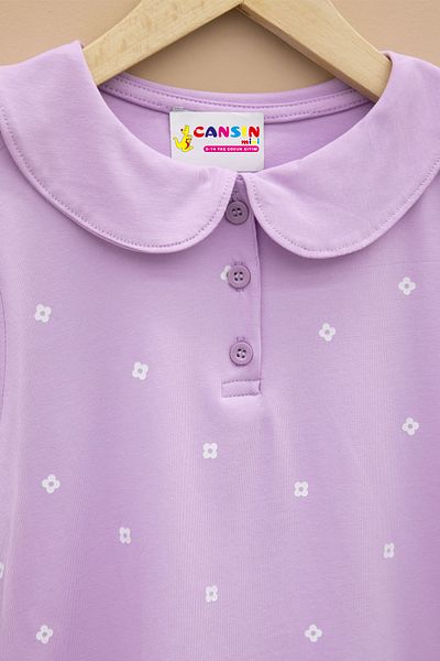 Cansın Mini Λιλά λουλουδάτο μοτίβο με κουμπιά γιακά για κορίτσια 20989