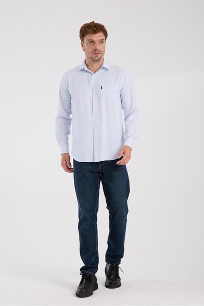 Abbate AClub AClub AC10095 Oxford Pamuk Karışımlı Regular Fit Açık Mavi Klasik Yaka Erkek Desenli Gömlek