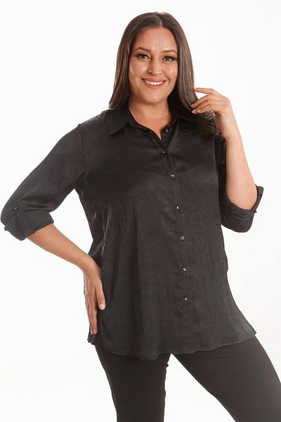 Metpoint Cămașă din satin negru de mărime mare Trend42plus