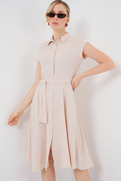 Bigdart 1677 Full Button Belted Dress - Cream