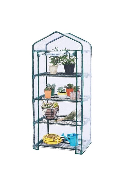 PROCART Mini solar de grădină cu 4 niveluri, ușă tip rulou cu fermoar, folie PVC, 160x69x49 cm