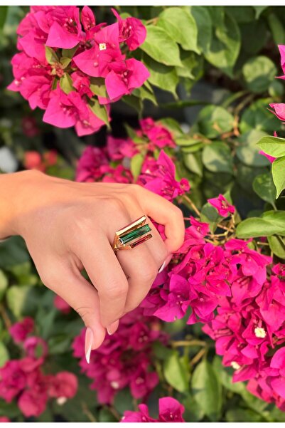 Onseva Kuyumculuk 14 Ayar Altın Renkli Taşlı Yüzük