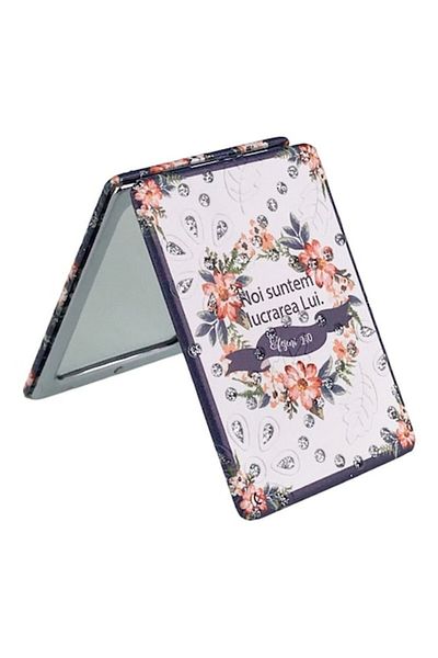 OEM Oglindă de buzunar acoperită cu material textil, inimă și text biblic, multicoloră, 6x9 cm, M3