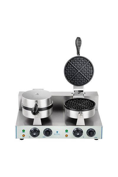 Royal Catering Gofrownica okrągła podwójna TEFLON gofry o średnicy 18,5cm