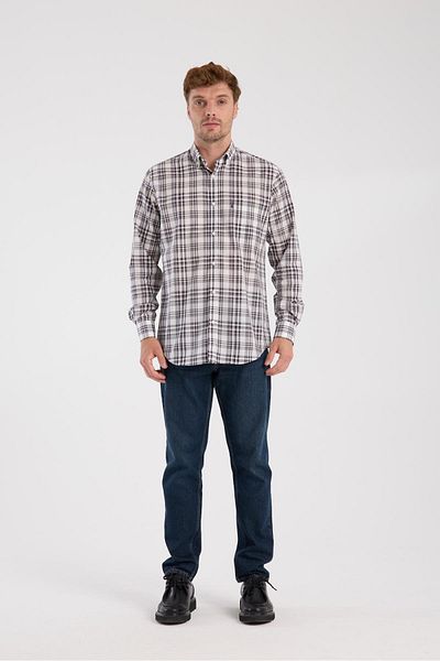 Abbate AClub Aclub Ac10084 Poplin Cotton Regular Fit Gray Button-Down Collar Men's Checkered Shirt