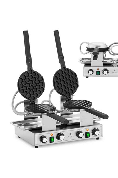 Royal Catering Gofrownica bąbelkowa podwójna do gofrów bubble waffle TEFLON 2 x 1400 W