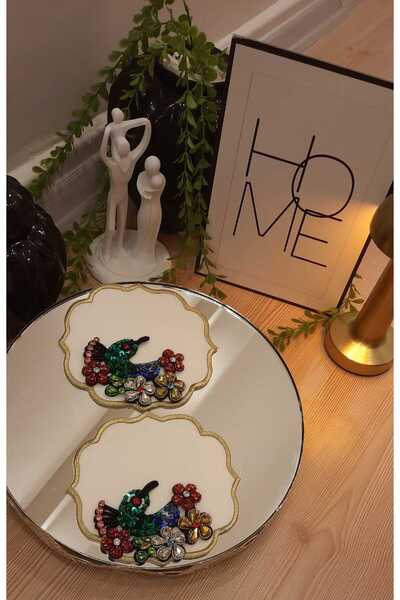 miras home 2 قطعة من منديل كوكتيل مطرز يدويًا من الكريستال الملون على شكل طاو...