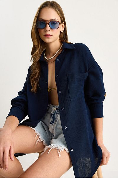 Bianco Lucci Дамска риза Oversize Basic от муселин 60282021
