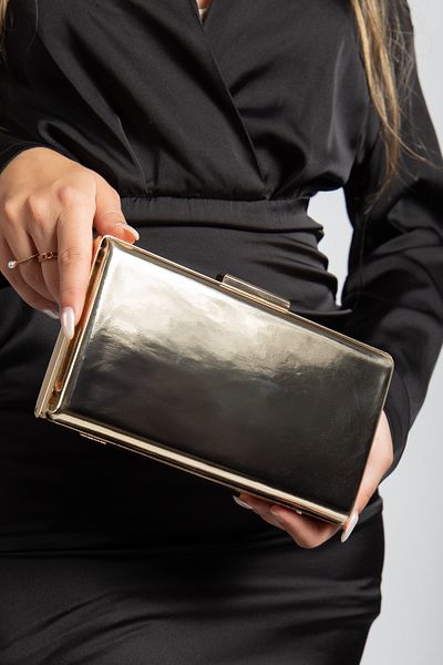 LİLLA Women's Portfolio Box Evening Dress Gold Mirror Bag
