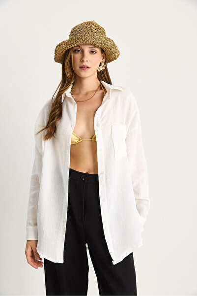 Bianco Lucci Women's Oversize Basic Muslin Shirt 60282021