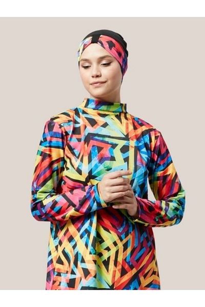 Fitsauna Πλήρως κλειστό απωθητικό νερό Quick Dry Hijab Μαγιό Σετ Rainbow Model 1018