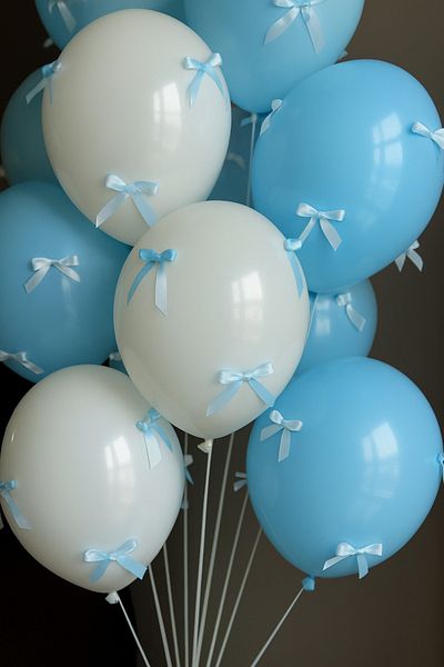 eğlencemarketi Ribbon Balloon - Blue and White Ribbon Balloon 30 Ribbons 10 Balloons