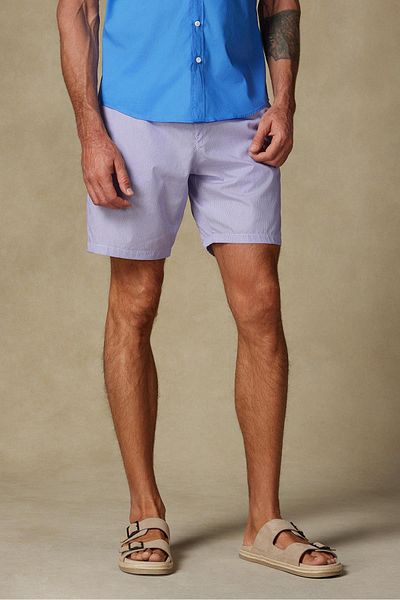 Abbate Sky Poplin Cotton Comfort Fit Purple Men's Striped Shorts