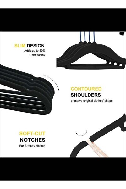 Yelajoy 100-PCS Non-Slip Velvet Cloth Hanger Set,360 Swivel,Notched Shoulders,for Hanging Garments Coats