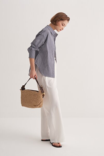 EBU Prive Жіноча сорочка з попліну Basic, смугаста, темно-синя