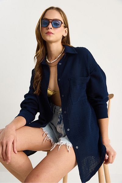 Bianco Lucci Дамска риза Oversize Basic от муселин 60282021
