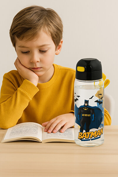 Alper Banyo Batman Desenli Mono Pipetli Çocuk Su Matarası - 500 ml Sızdırmaz Kilitli Kapaklı Suluk (726-50)
