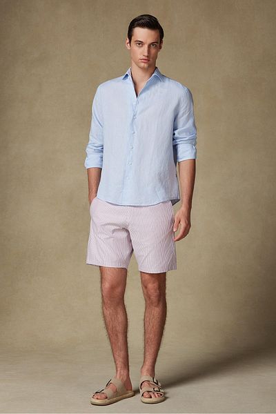 Abbate Sky Oxford Stretch Cotton Blended Comfort Fit Burgundy Men's Striped Shorts