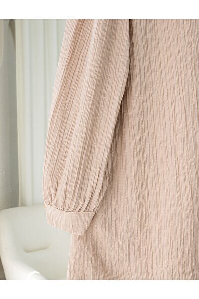 Modamorfo Top Buttoned V-Neck Crinkle Shirt -Salmon