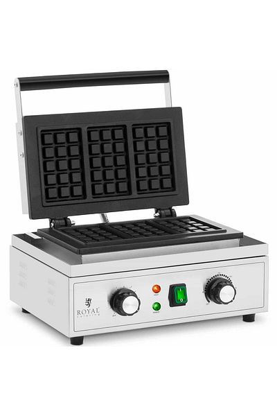 Royal Catering Gofrownica prostokątna na 3 gofry belgijskie TEFLON 1500 W