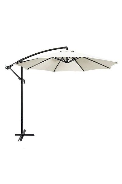 PROCART Umbrelă de grădină reglabilă, diametru 300 cm, suport pentru picioare, impermeabilă, cadru din oțel, albă