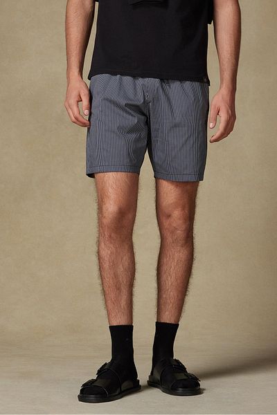 Abbate Sky Poplin Stretch Cotton Blend Comfort Fit Black Men's Check Shorts