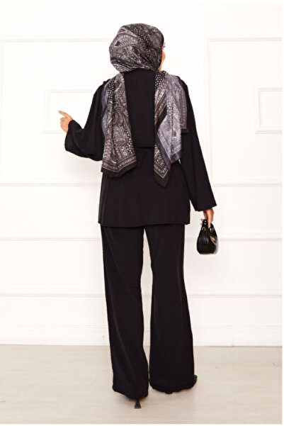 BELLUNI COLLECTION Birt Buttoned Mobile Belted Double Suit Black