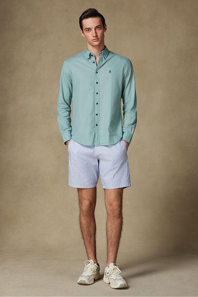 Abbate Sky Oxford Stretch Cotton Blend Comfort Fit Dark Blue Men's Striped Shorts