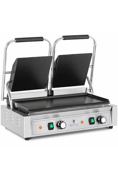Royal Catering Grill kontaktowy elektryczny gładki podwójny 48 x 23 cm 3600 W