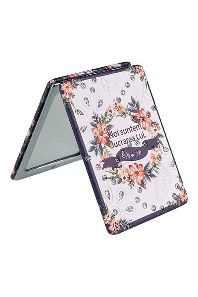 OEM Oglindă de buzunar acoperită cu material textil, inimă și text biblic, multicoloră, 6x9 cm, M3