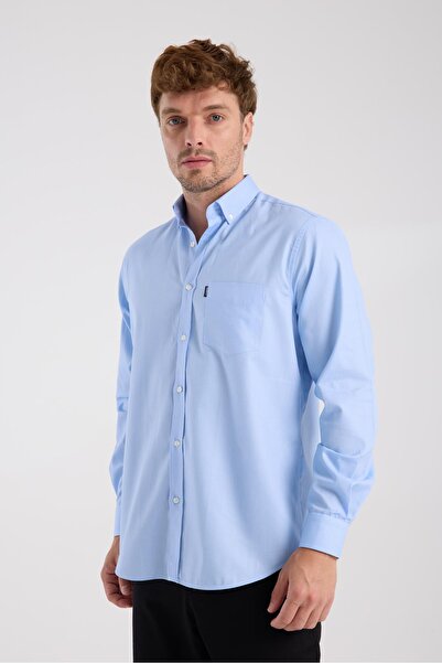 Abbate AClub Cămașă pentru bărbați cu model, cu guler cu nasturi, albastru deschis, din bumbac Oxford, cu croială normală, AClub AC10069