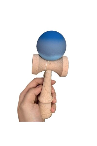 Kendama Interactive Wooden Toy 18 cm, Skill Game for Children and Adults, Blue Grey Blue