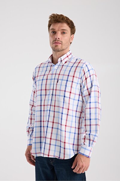 Abbate AClub Aclub Ac10089 Oxford Cotton Blended Regular Fit Red Button-Down Collar Men's Checkered Shirt