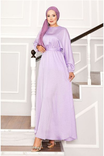 BELLUNI COLLECTION Spotted Stone Detailed Mobile Belted Bat Sleeve Dress Lilac