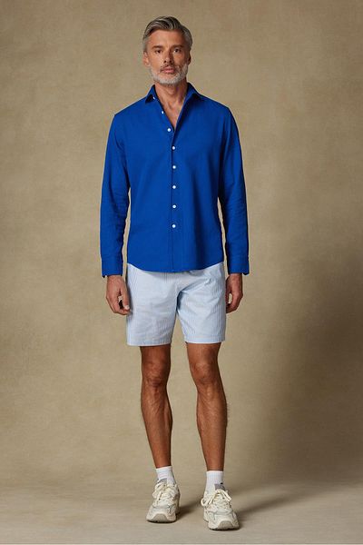 Abbate Sky Oxford Stretch Cotton Blend Comfort Fit Light Blue Men's Striped Shorts