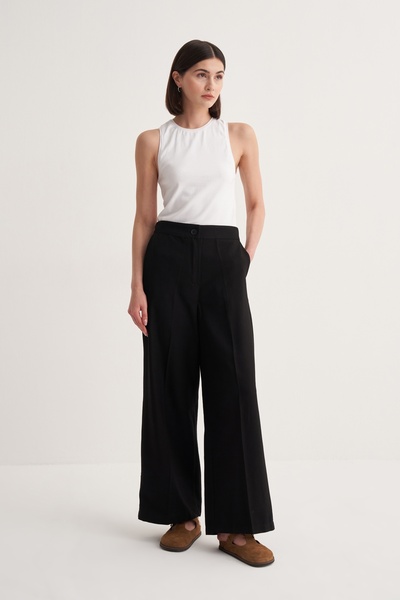 EBU Prive Women's Cupra Draped Cotton Palazzo Trousers Black