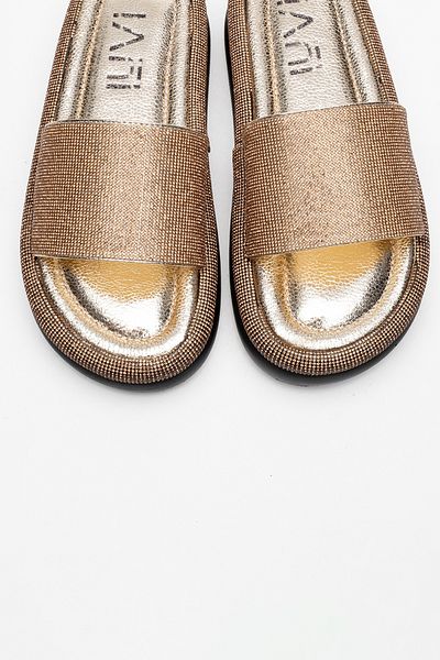 LuviShoes Γυναικείες παντόφλες OESTE Gold Stone με μονό λουράκι με χοντρή σόλα