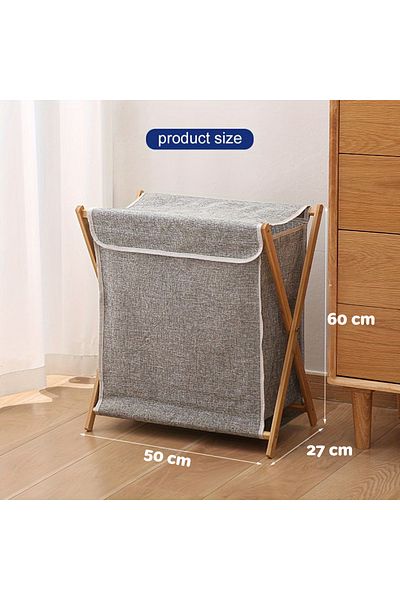 Cozy Nest 97L Bamboo Laundry Basket with Cover Foldable X Frame Freestanding Hamper for Dirty Clothes Towels