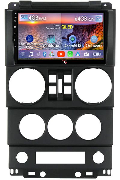 navi-it Navigatie dedicata Jeep Wrangler Rubicon 2008-2010, 4GB RAM 64GB ROM, Octacore, Android 13, Display