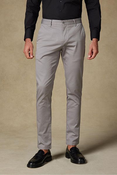 Abbate Chino Twill Cotton Blend Slim Fit Gray Men's Straight Trousers