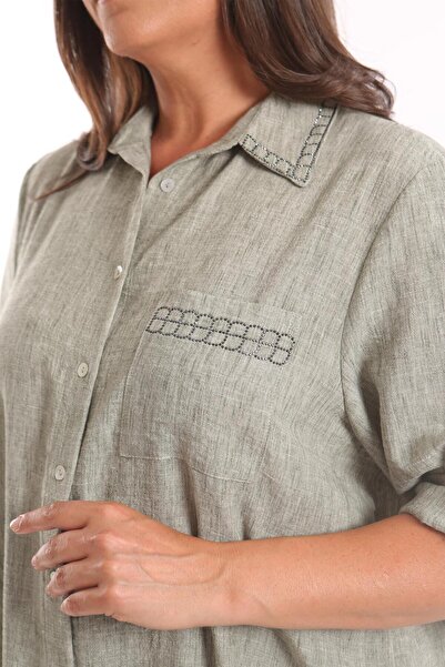 Metpoint Cămașă kaki cu imprimeu de piatră de mărime mare Trend42plus