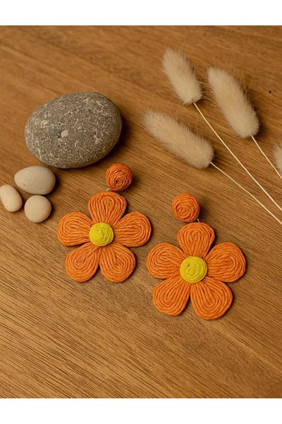 sema aksesuar Flower Model Hanging Paper Thread Earrings - Handmade Flower Earrings - Gift