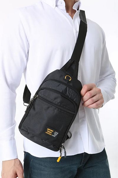 KAFF Black Multi-Eye Headphone Port Men's Cross Bodybag Shoulder and Chest Bag