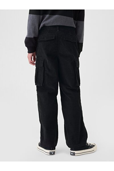 GAP Erkek Çocuk Siyah Soft Stretch Kadife Kargo Baggy Jean Pantolon